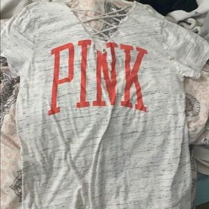PINK cross v neck shirt